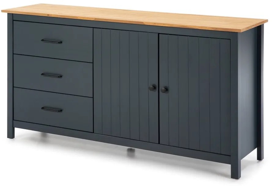 Comodă albastru-închis din lemn masiv de pin 150x80 cm Miranda – Marckeric