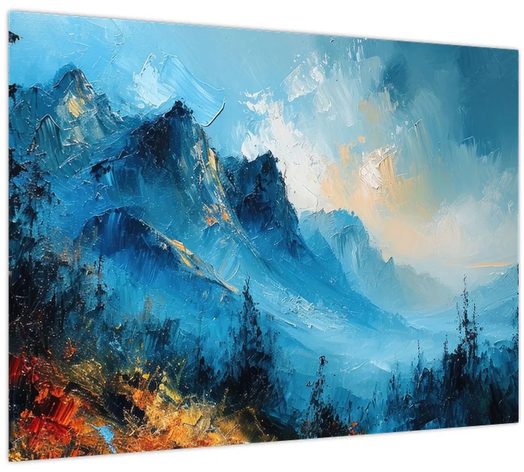 Tablou pe sticlă - Pictura munților (70x50 cm)