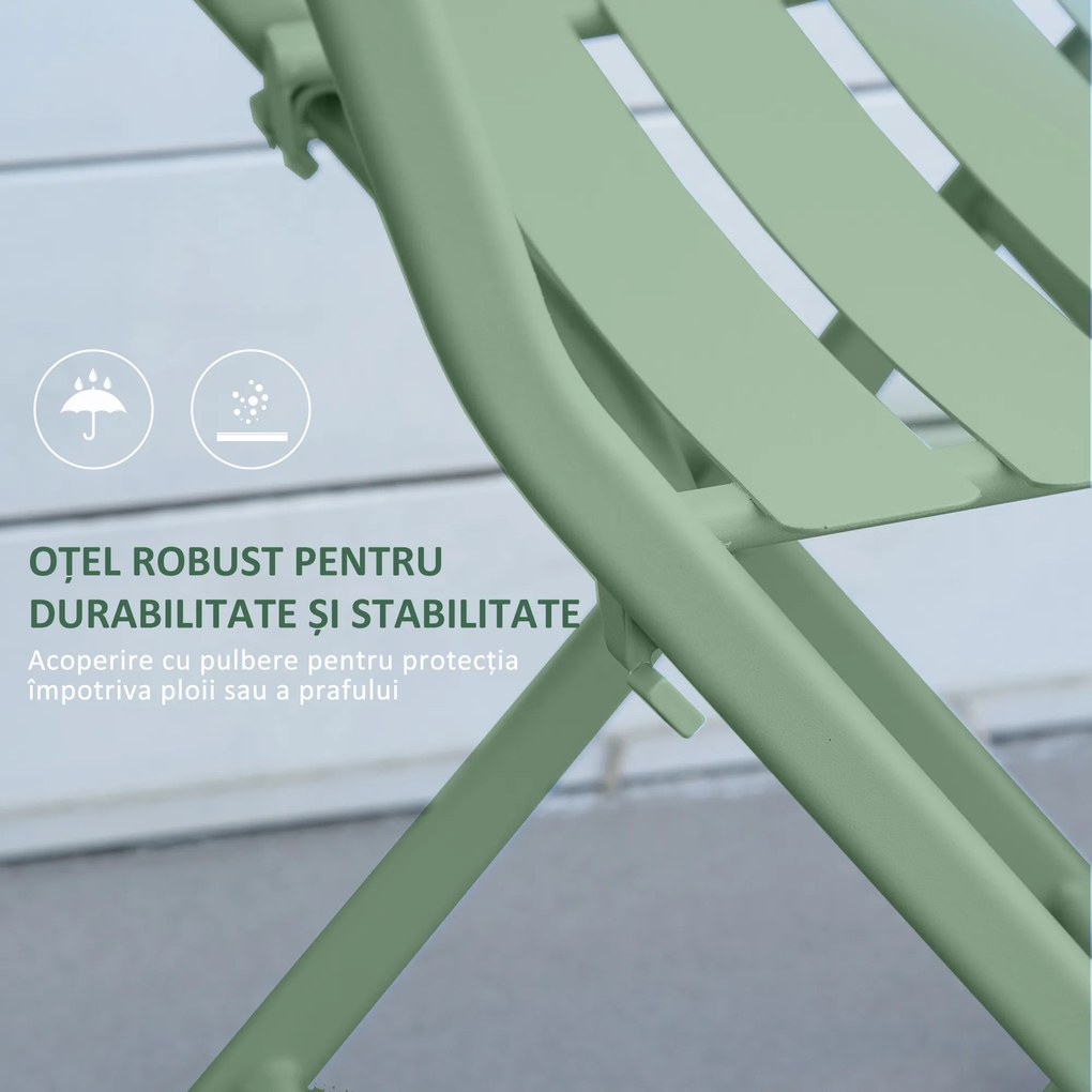 Outsunny Set de Gradina Pliabil de 3 Piese din Otel, 2 Scaune 42x50x81 cm si Masa de Gradina Ø60x71 cm, Verde