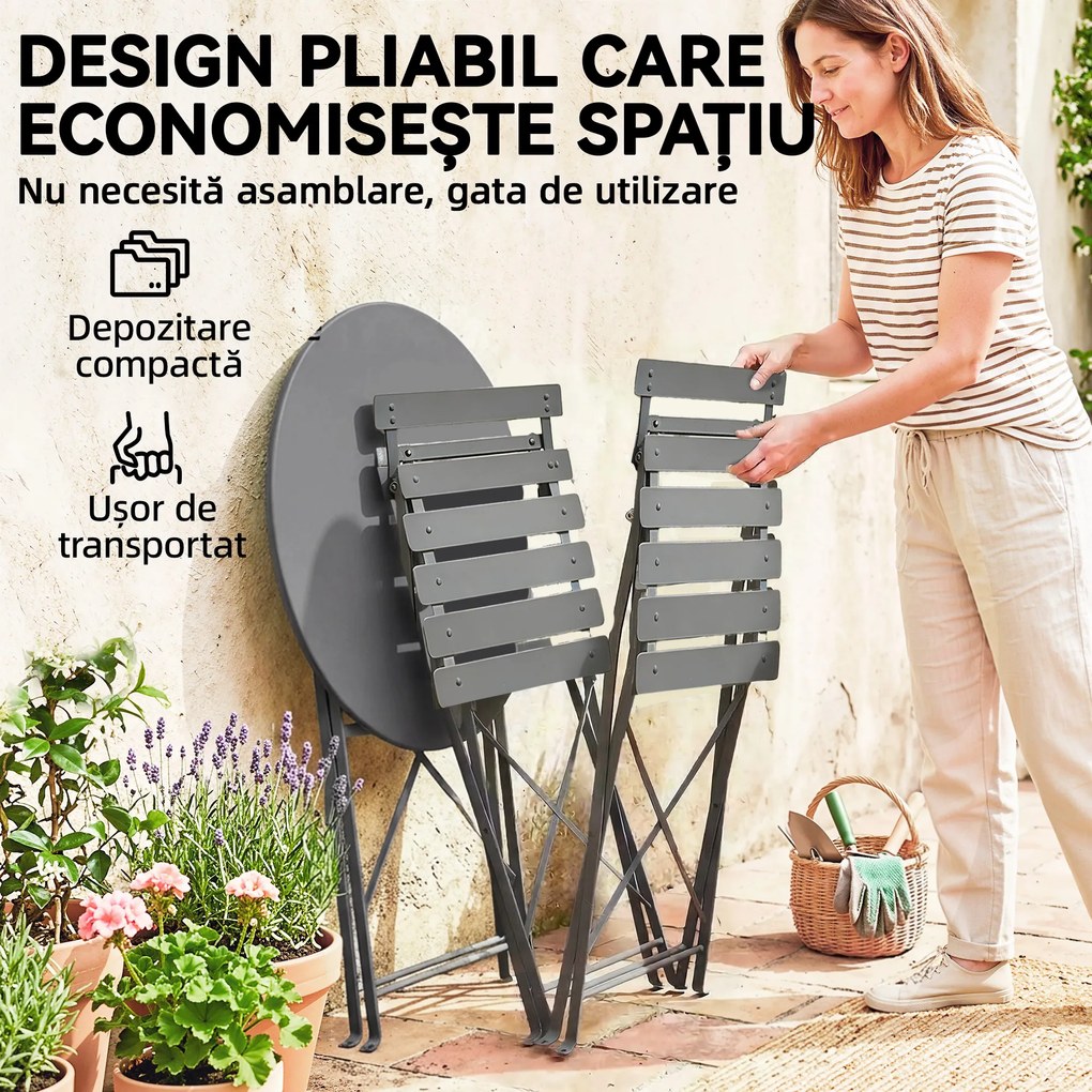 Outsunny Set Bistro Exterior, Mobilier Pliabil cu Masă și 2 Scaune, Negru | Aosom Romania