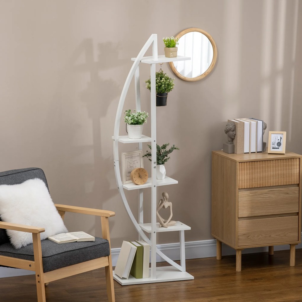 Outsunny Suport pentru Plante cu 5 Niveluri în Formă de Jumătate de Lună pentru Ghivece Decor Interior și Exterior 50x30x160 cm Alb | Aosom Romania
