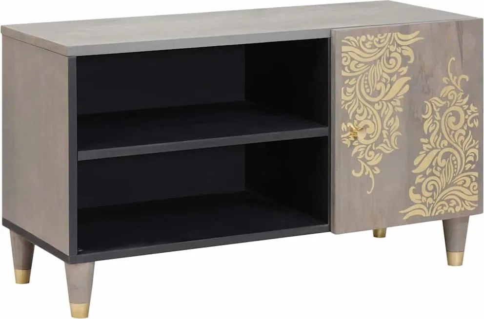 vidaXL Cabinet TV cu raft Gri 80 x 33 x 46 cm Lemn de mango solid