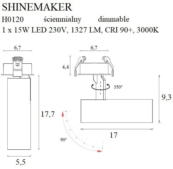 Spot LED directionabil incastrabil tavan fals SHINEMAKER negru