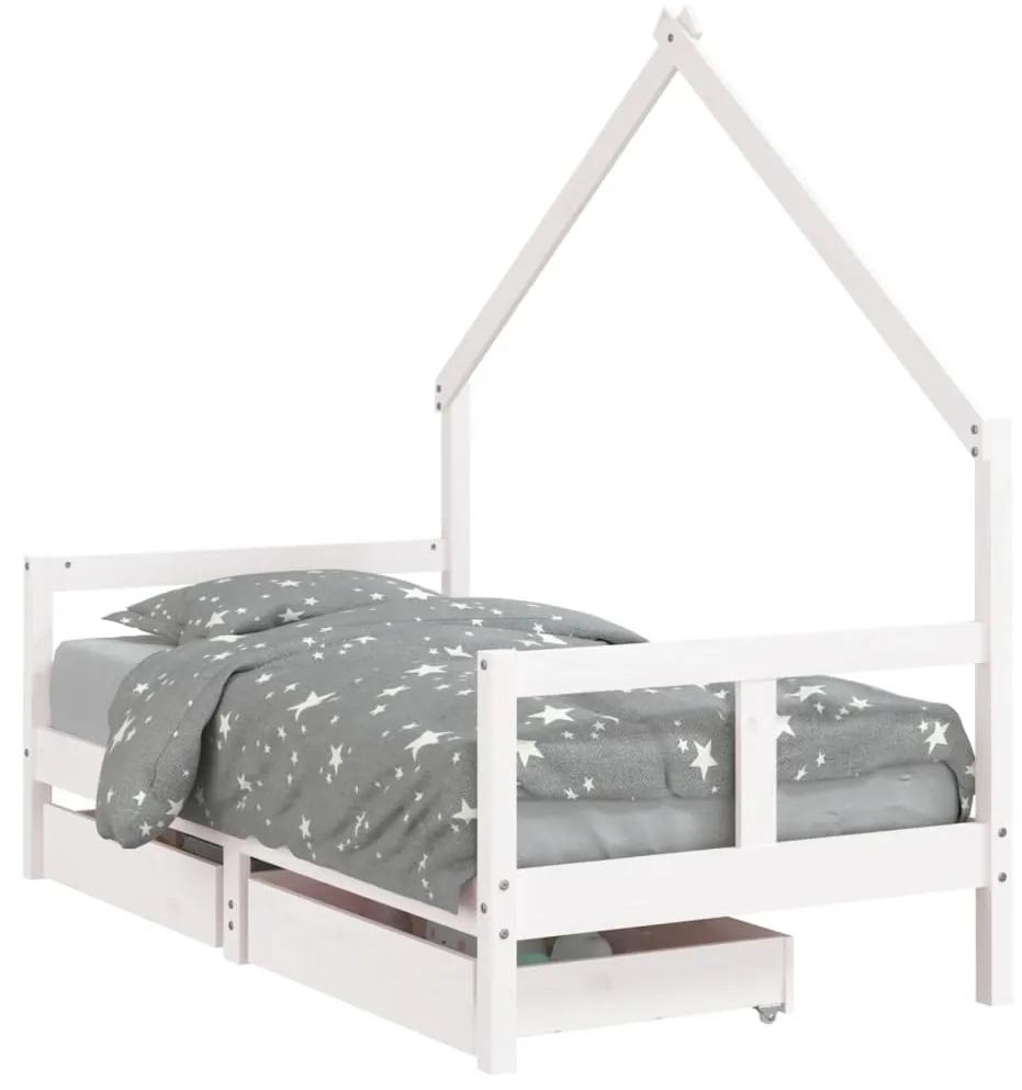 834544 vidaXL Cadru de pat copii cu sertare, alb, 80x160 cm, lemn masiv pin