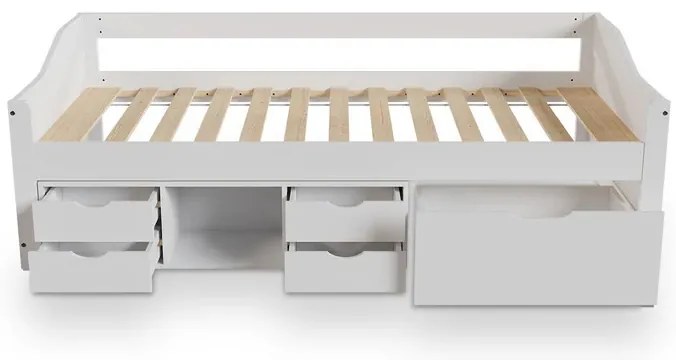 Juskys Pat pentru copii Nalu 90x200 cm cu spațiu de depozitare - alb