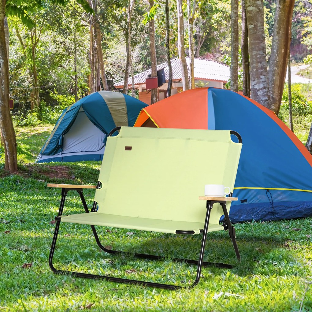 Outsunny scaun de camping 2 locuri, pliabil, cu suport pentru băuturi, 141 x 67 x 80 cm, Verde | Aosom Romania