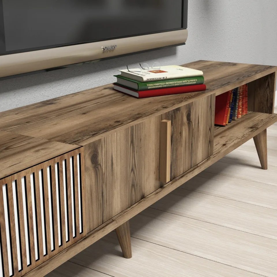 Set Comoda TV si Masuta de Cafea Living Milan, Nuc