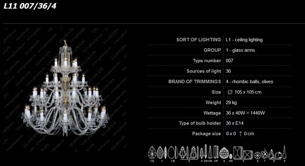 Lustra 36 brate cristal Bohemia L11 007/36/4