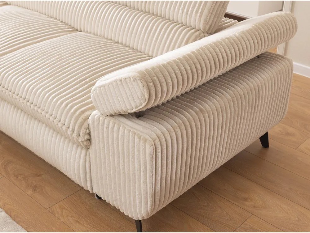 Colțar bej cu tapițerie din catifea reiată (cu colț pe partea stângă/în formă de ”L”) Marbeya – Ropez