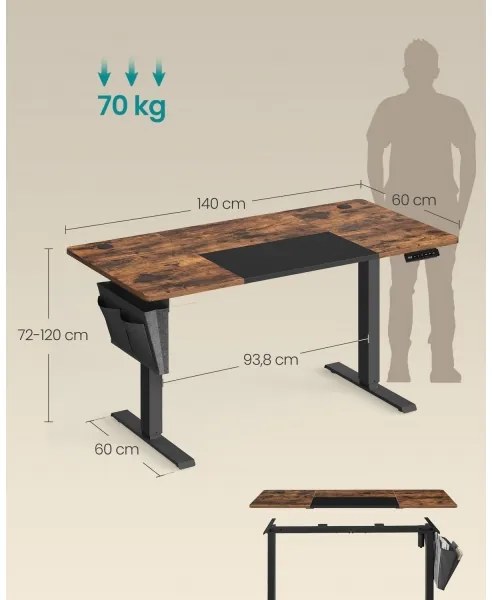 Birou reglabil pe înălțime SOLEA-X maro/negru