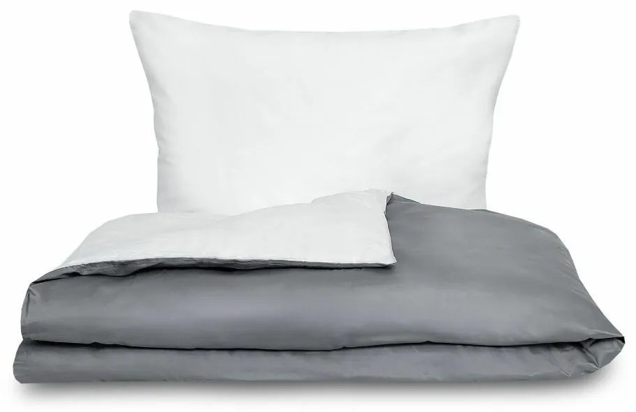 Lenjerie de pat 1 pers., Luxury Collection din satin, alb/gri, 140 x 220 cm, 70 x 90 cm