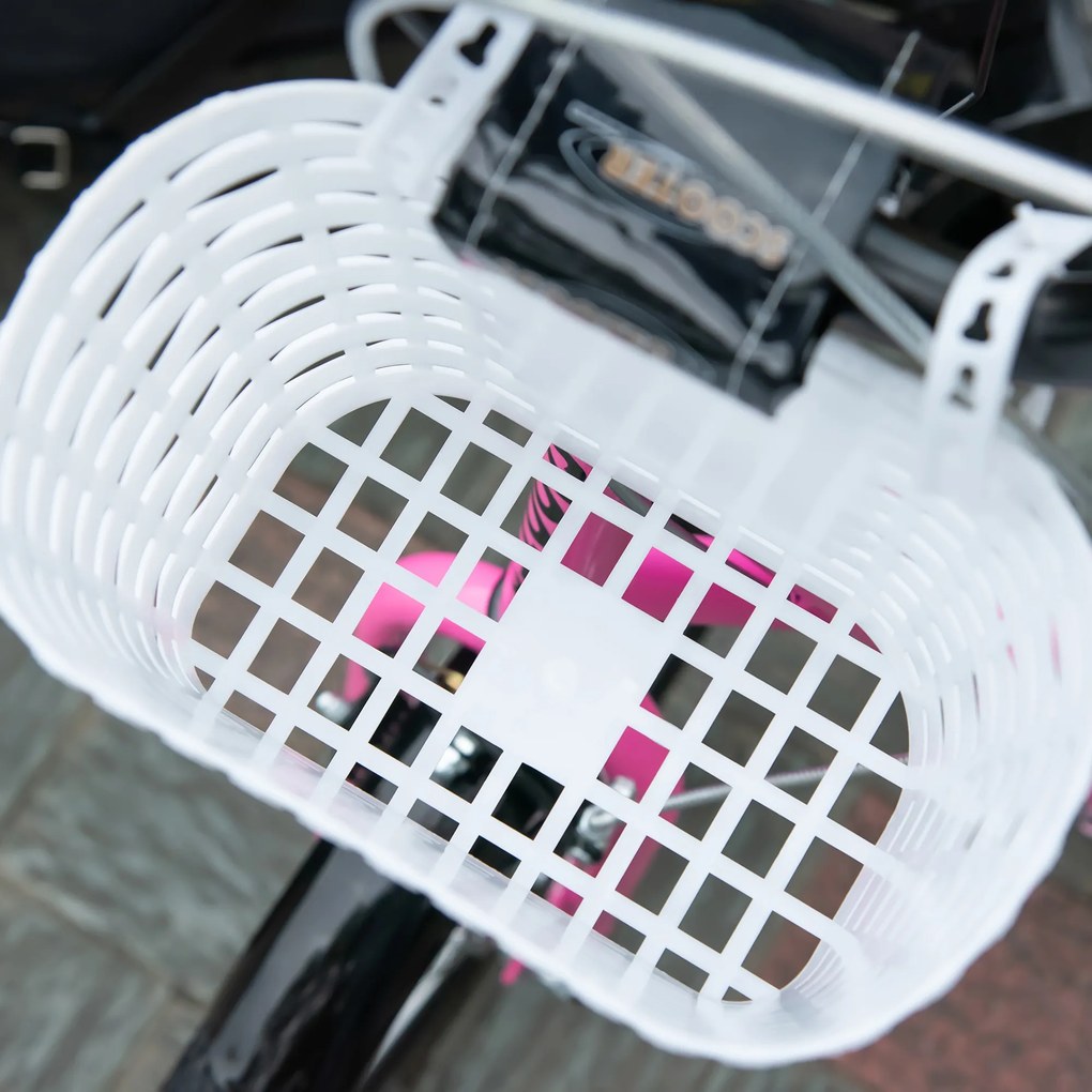 HOMCOM Trotinetă pentru copii cu frână, incl. coș, ghidon reglabil, pentru copii între 5 și 12 ani, Alb + Roz | Aosom Romania