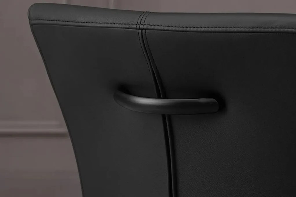 Set de 2 scaune, Metal, Piele Naturala, Negru, SAMSON