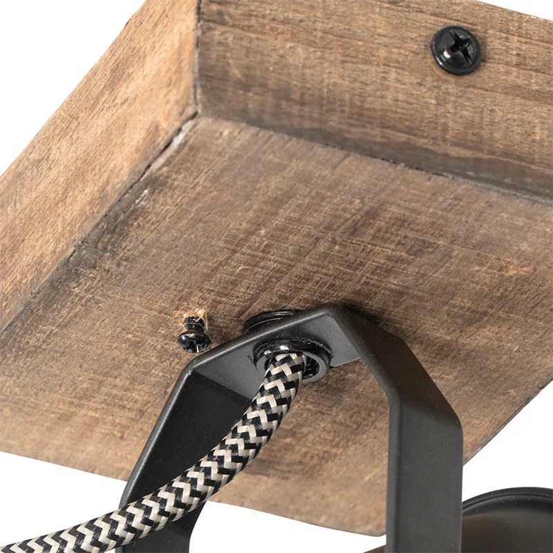 Spotlight rustic negru cu lemn reglabil - Jelle