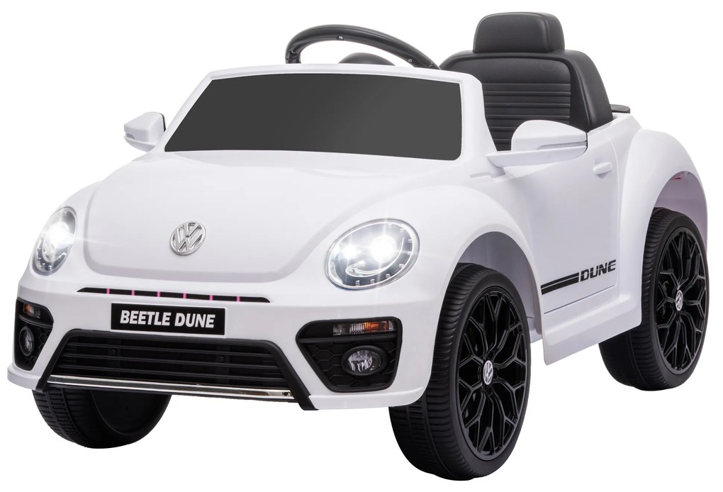 AIYAPLAY Mașinuță electrică pentru copii, VW Beetle, 3-5 km/h, cu telecomandă și muzică, alb | Aosom Romania