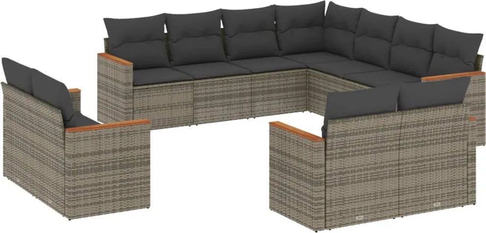 vidaXL Set canapele de grădină cu perne, 11 piese, gri, poliratan