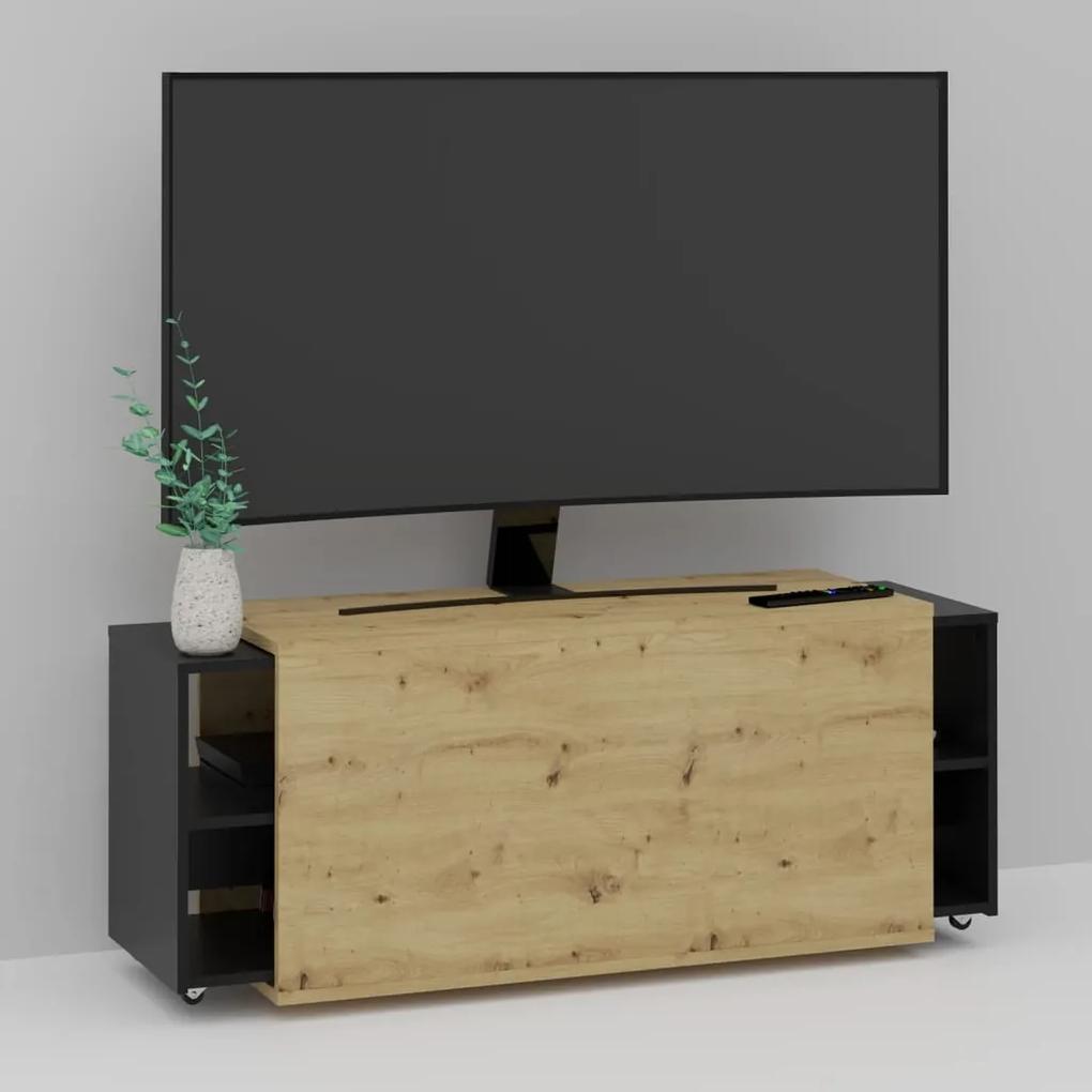 444227 FMD Comodă TV, stejar artizanal & negru, 194,5x39,9x49,2 cm