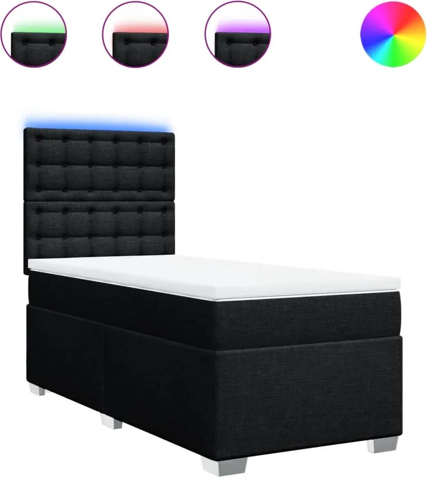 vidaXL Pat box spring cu saltea, negru, 100x200 cm, textil