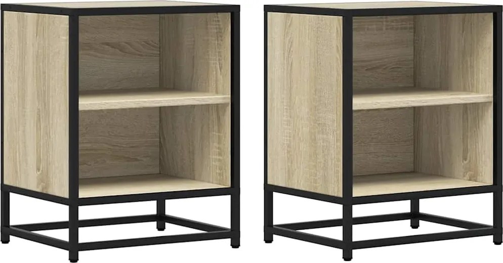 vidaXL Dulapuri noptiere 2 buc Stejar Sonoma lemn prelucrat si metal