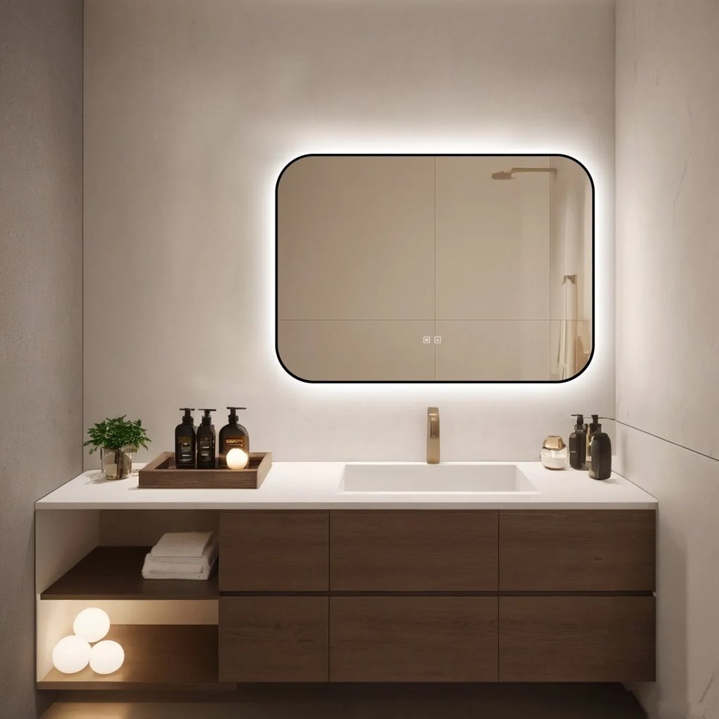 🪞 Oglindă LED cu Touch și Funcție Dezaburire – Ramă Negru, 90x65 cm, Model J187-9065 Smack