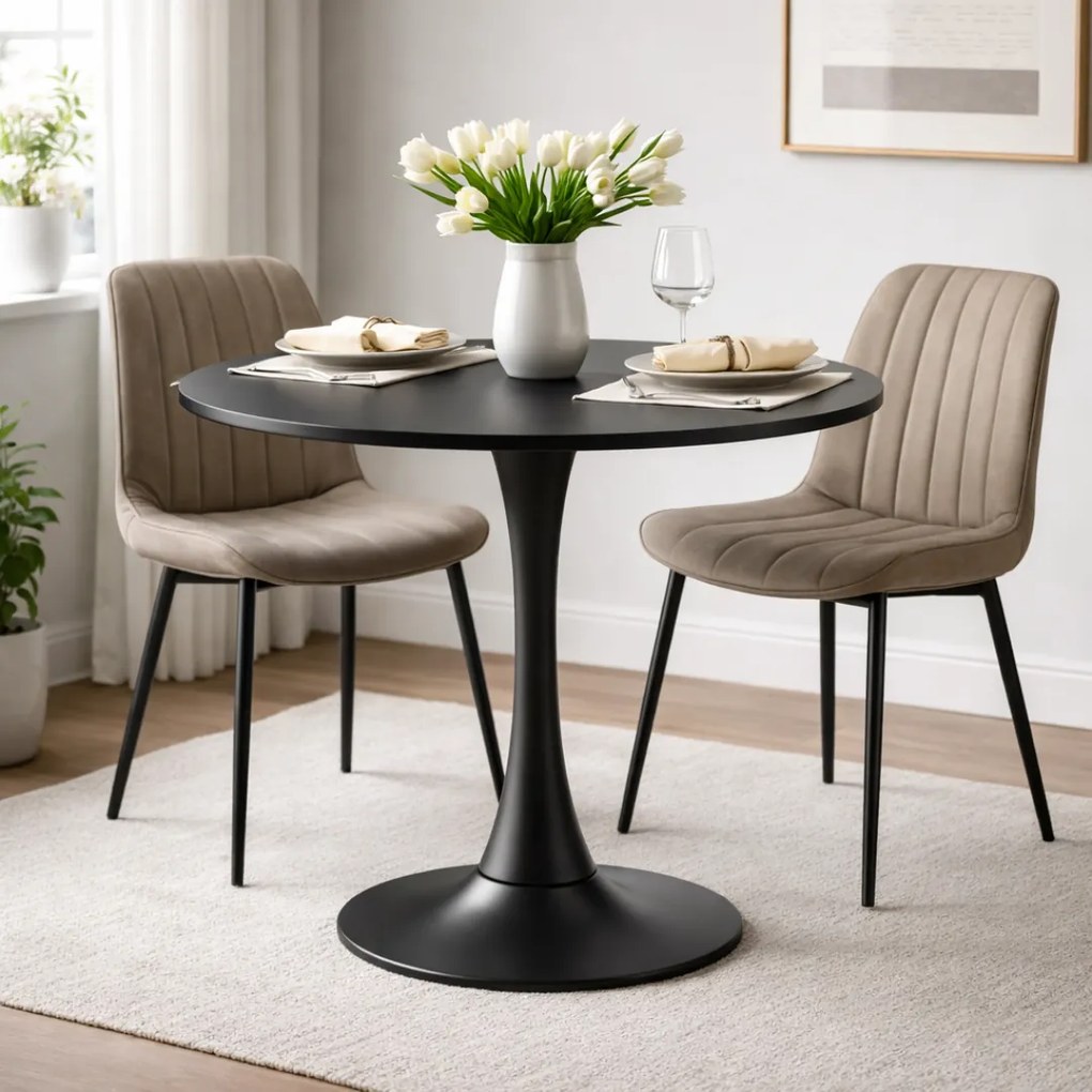 Masă de sufragerie, negru, diametru 80 cm, REVENTON NEW