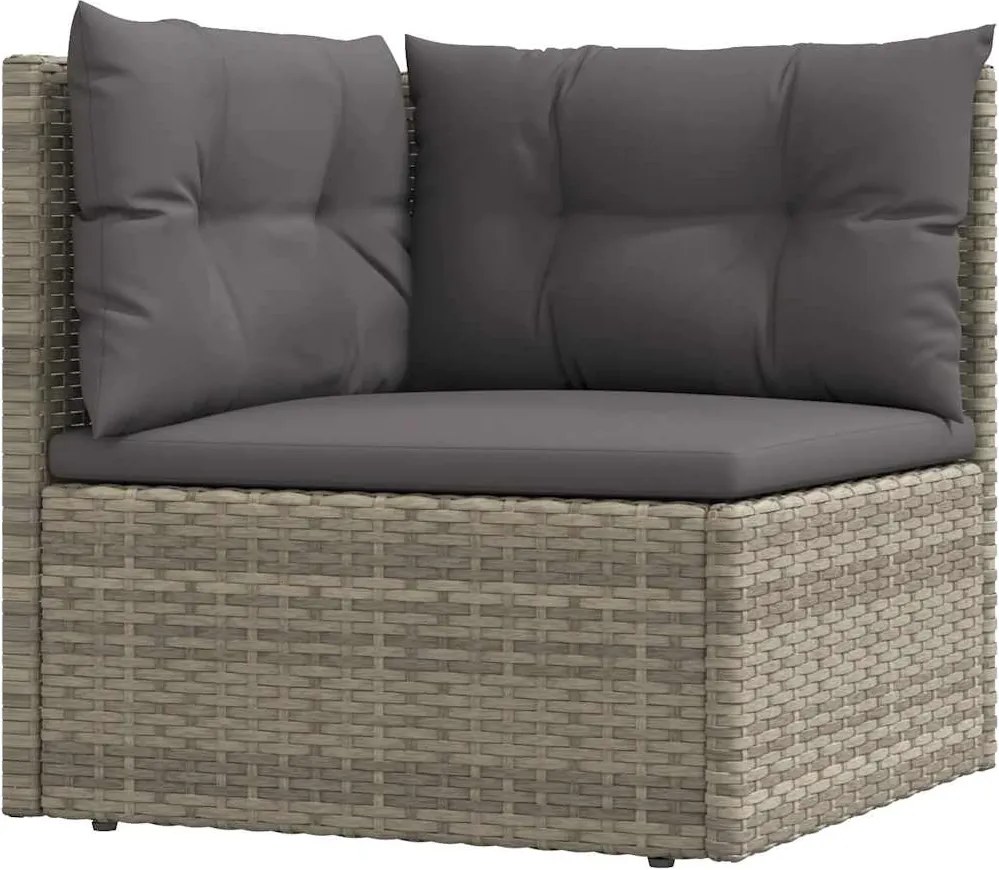 vidaXL Canapea de colț cu pernă de grădină, gri, poliratan