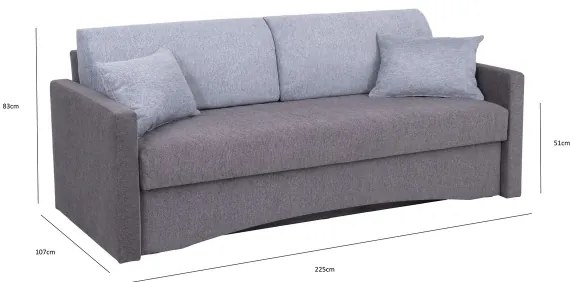 Canapea extensibilă tapițată PAUL, 3 locuri, pentru dormit zilnic, cu cotiere, gri
