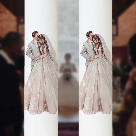 Set 2 Lumanari Nunta Mire si Mireasa imbratisati gri 5,5 cm, 60 cm