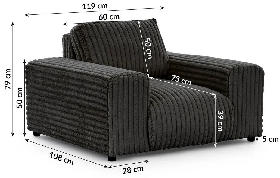 Fotoliu gri închis cu tapițerie din catifea reiată Justin – Ropez