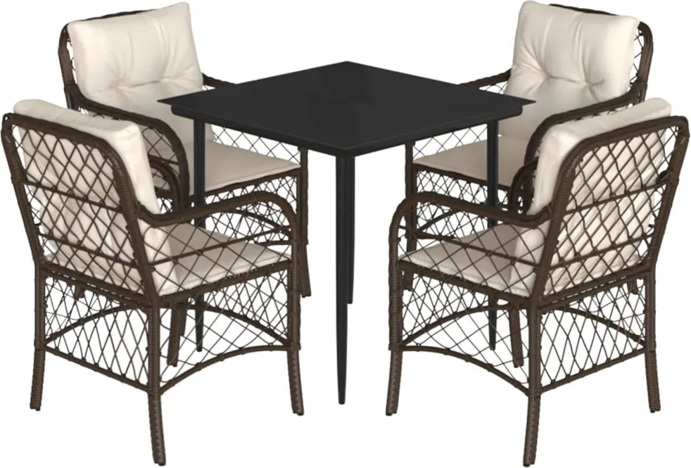 vidaXL Set mobilier de grădină, 5 piese, cu perne, maro, poliratan