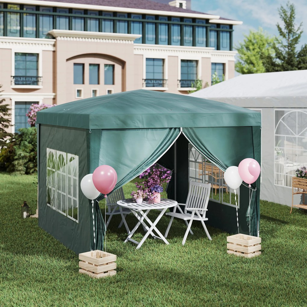 Outsunny Cort impermeabil 3x3 m pentru gradina, cort cu panouri laterale pliabile din otel si copertina din material Oxford, Verde | Aosom Romania