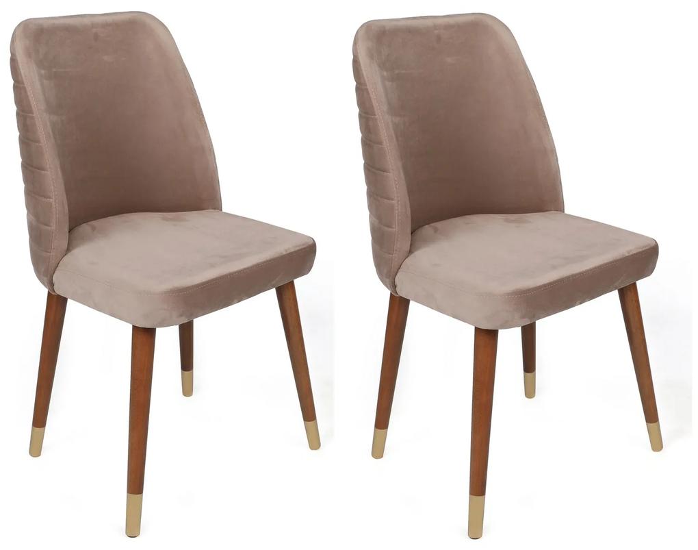 Set 2 scaune haaus Hugo, Bej/Nuc/Auriu, textil, picioare metalice