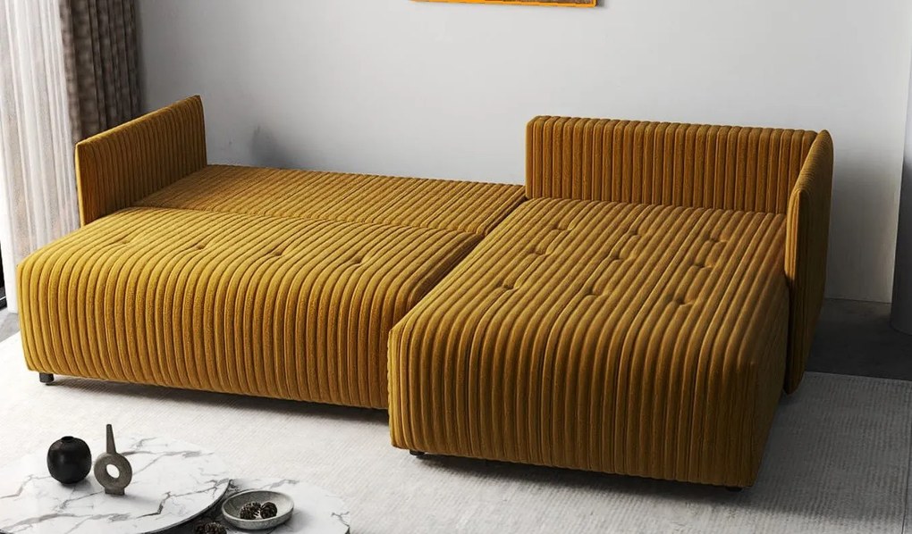 Colțar extensibil dumonde cu ladă de depozitare si sezut confortabil din spuma high-density, Malta Ambience Mustard II 235x185 cm