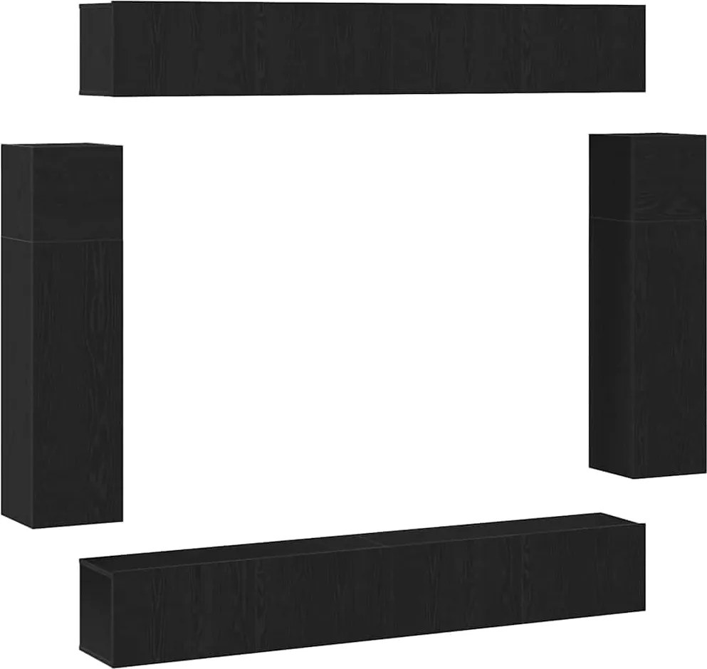 vidaXL Set comodă TV Pe perete Stejar Negru Lemn compozit