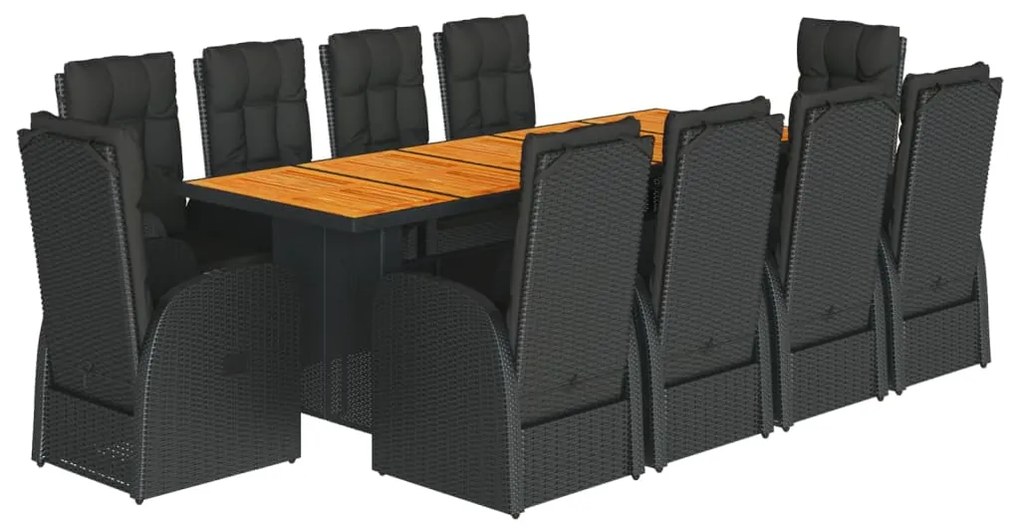 3277652 vidaXL Set mobilier de exterior cu perne, 11 piese, negru, poliratan