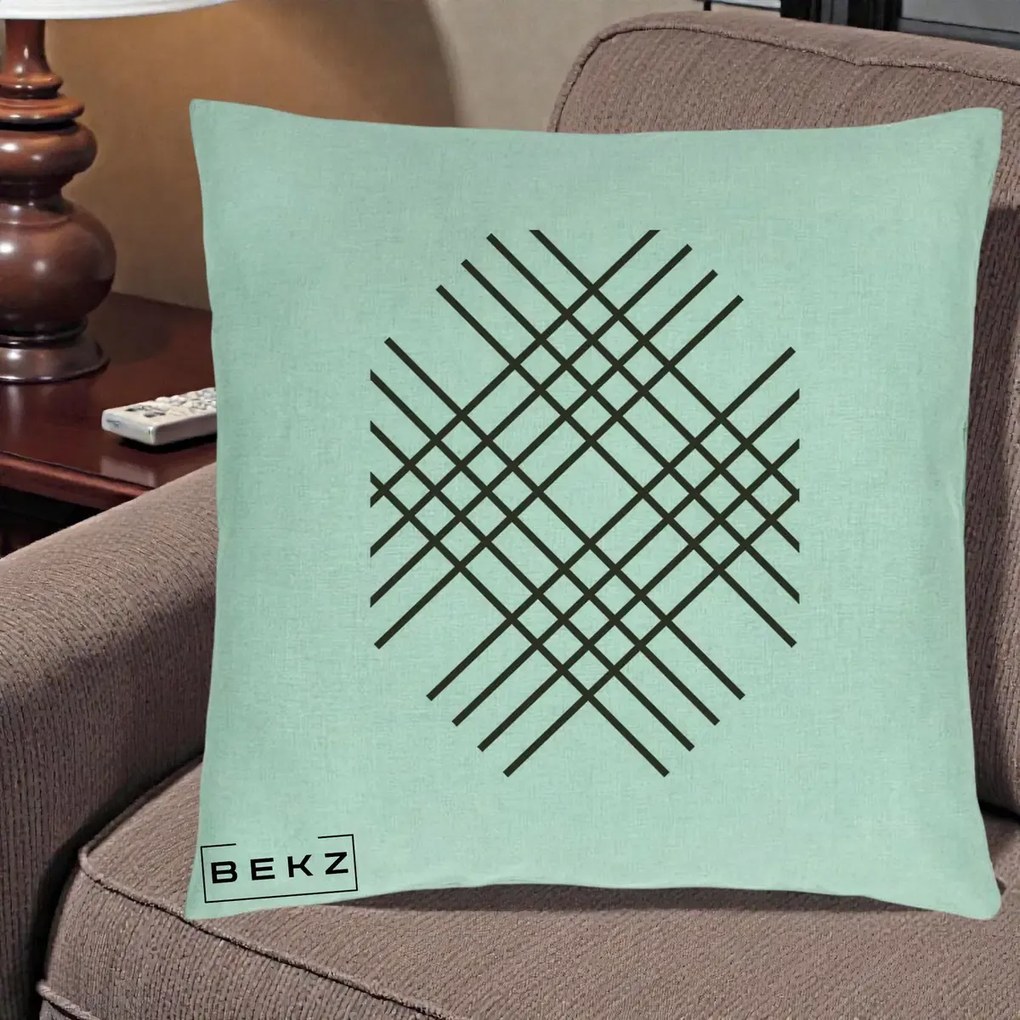 Perna Decorativa Geometric Grid, 40x40 cm, Verde Menta, Husa Detasabila, Perna Inclusa, BEKZ®
