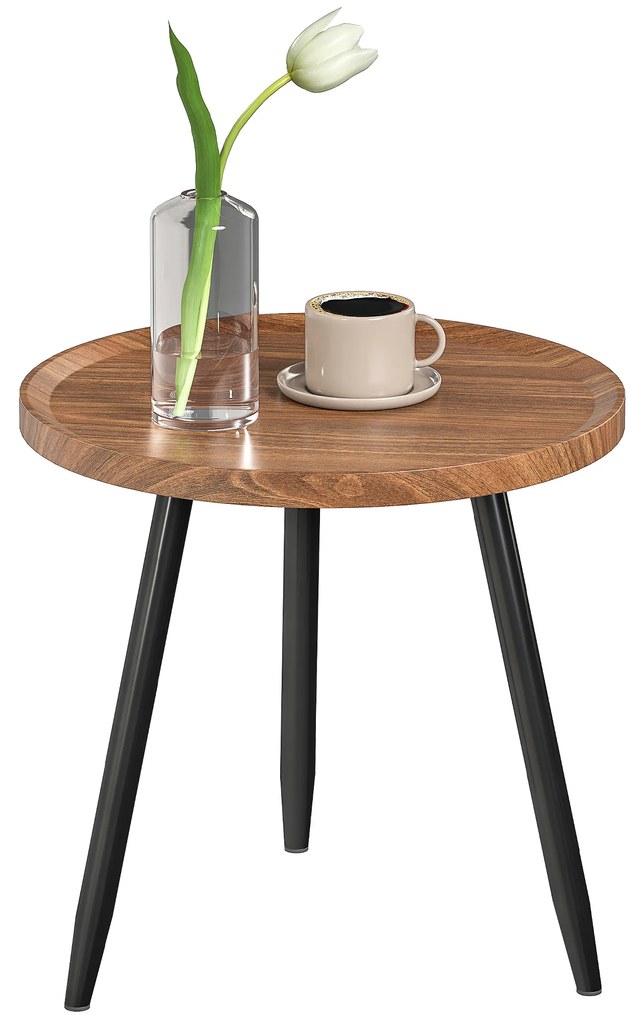 HOMCOM Masă de cafea rotundă pentru living, masă de cafea modernă cu cadru din oțel, pentru living, cameră, Ø 40 x 39 cm, lemn de nuc | Aosom Romania