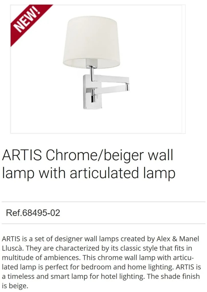 Aplica cu brat articulat design elegant ARTIS-2 crom/bej
