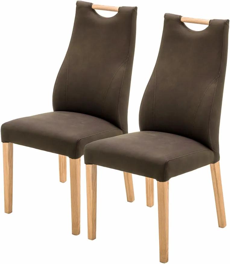 Set de 2 scaune Spofford II piele sintetica/lemn stejar, maro, 47 x 104 x 44 cm