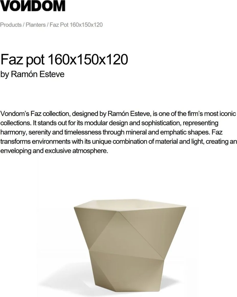 Ghiveci plante design decorativ modern exterior/interior FAZ POT 160x150x120cm