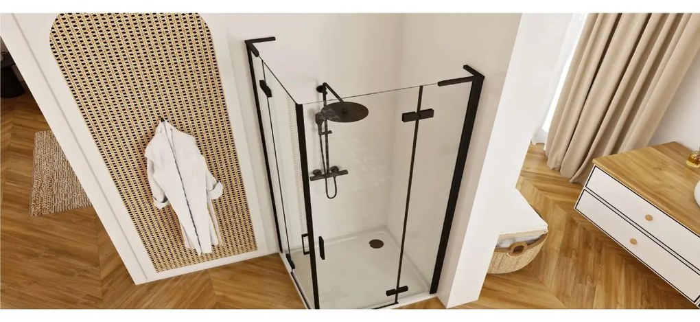 Rea Hugo cabina de dus 100x100 cm patrat negru semi lucios sticla transparenta REA-K6602