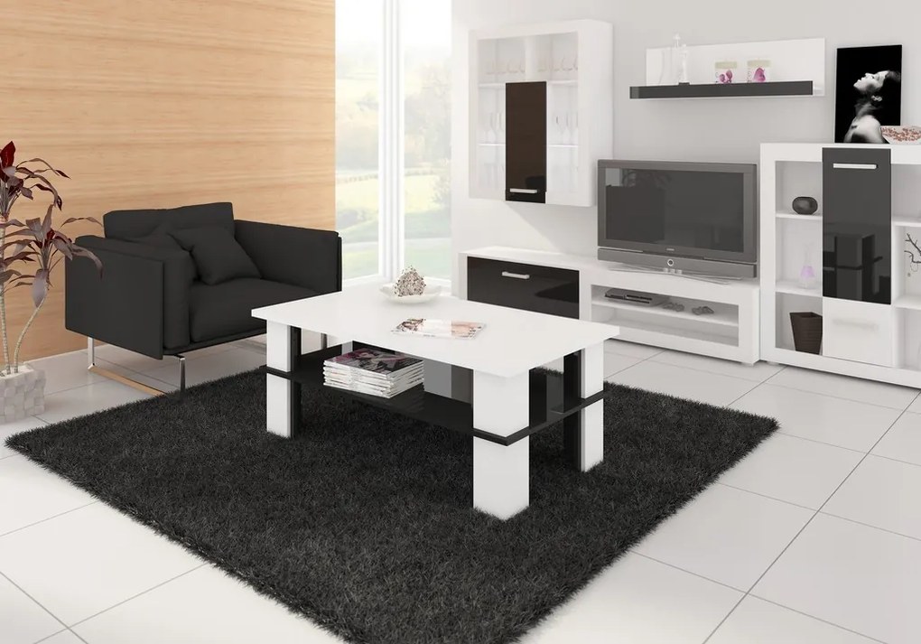 Masă de cafea Fernhill 2 (alb + Negru lucios). 780010