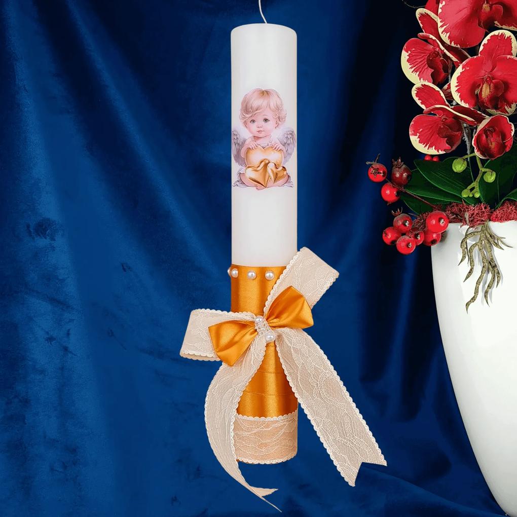 Lumanare botez decorata Ingeras Pazitor 4,5 cm, 30 cm