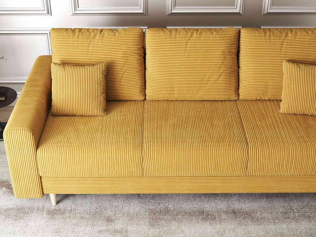 Canapea extensibilă dumonde cu ladă de depozitare si sezut confortabil din spuma high-density, Kronos Zoom Mustar 210x100 cm