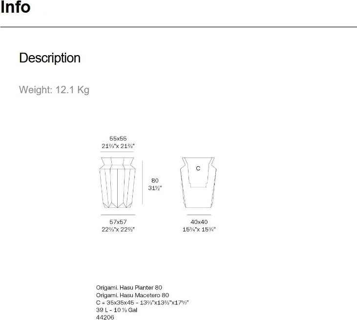 Ghiveci plante design decorativ modern exterior/interior ORIGAMI Hasu 57x57x80cm