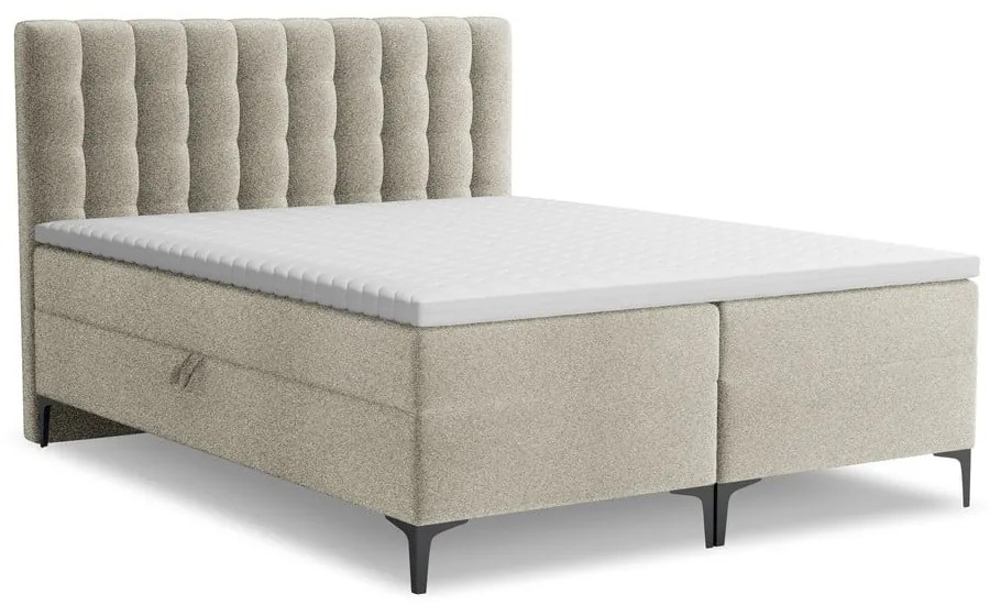 Pat boxspring taupe cu spațiu de depozitare 140x200 cm Puhala – Makamii