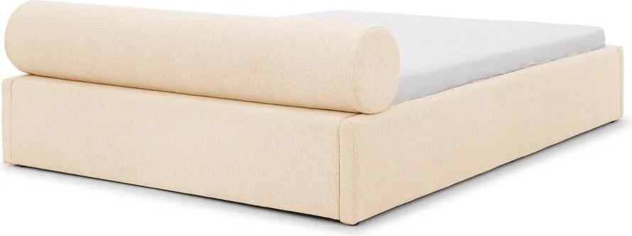 Pat matrimonial crem tapițat cu spațiu de depozitare cu somieră 160x200 cm Cille – Ropez