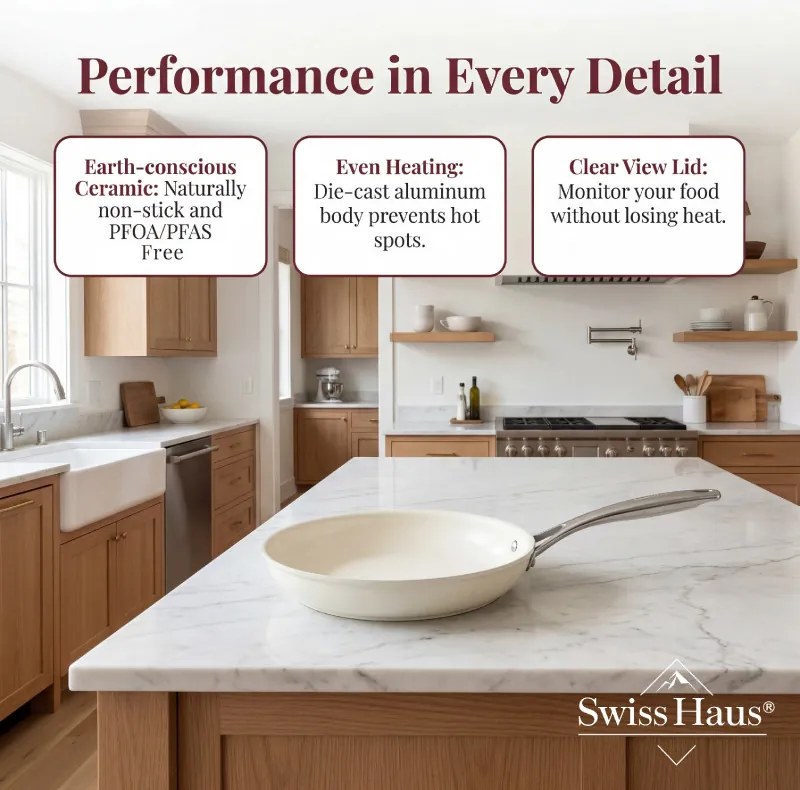 Set de oale si tigai Swiss Haus SH-CC4014T, 14 piese, Ceramica Sapphire, Inductie, Cuptor pana la 220°C, Fara PFAS, Violet