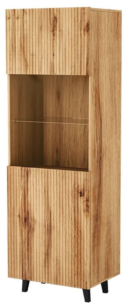 Vitrină înaltă Trilari (stejar wotan + stejar wotan + Negru). Promo -17%. 1054386