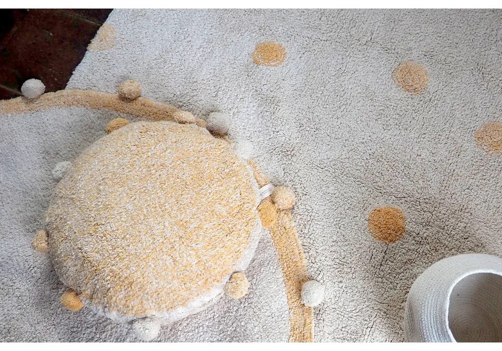 Covor pentru copii galben ocru/crem lavabil/țesut manual din bumbac 120x160 cm Hippy Dots Honey – Lorena Canals